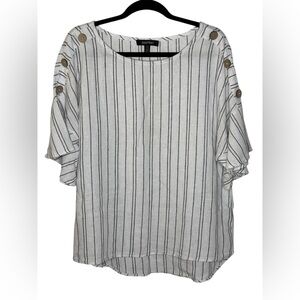 Ellen Tracy Top Women’s L Striped Linen Gorpcore Coastal Grandmother Fairycore